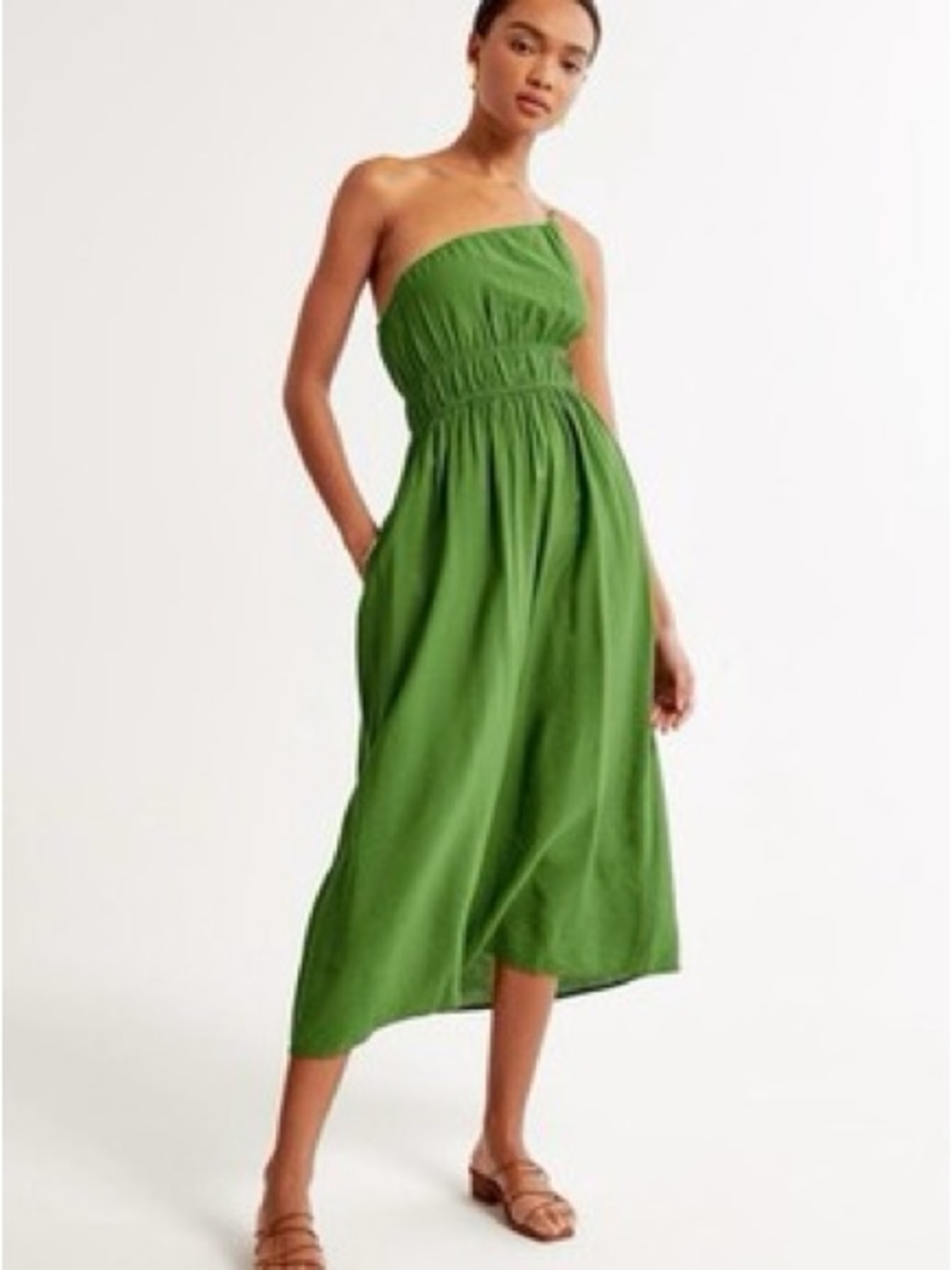 Abercrombie & Fitch Olive One-Shoulder Maxi Dress